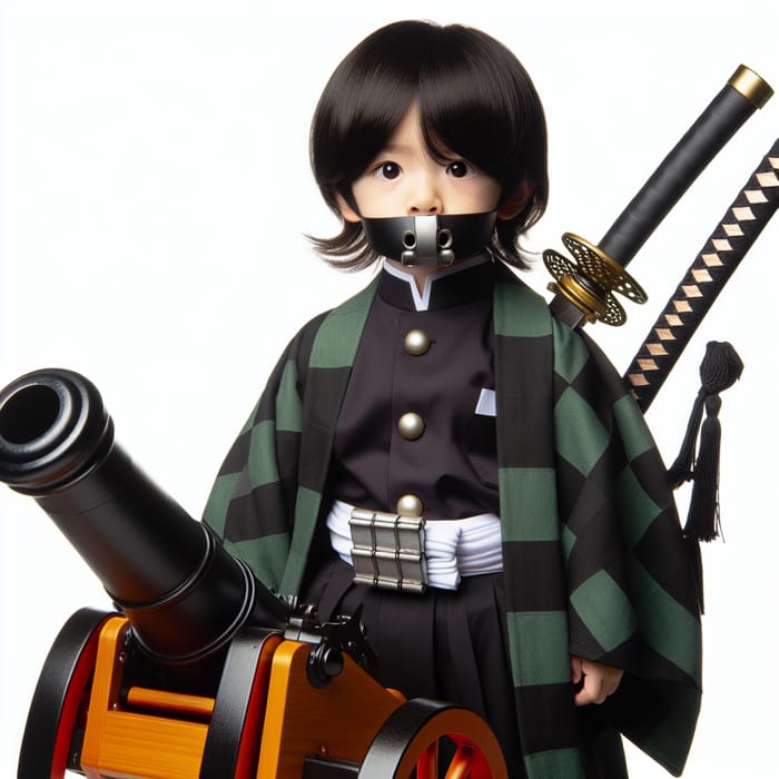 Child with Tanjiro's Katana & Outfit, Holding a Cannon