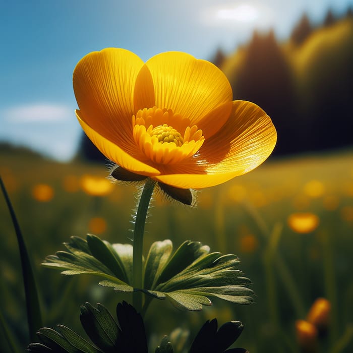 Sunny Buttercup Blooming in Meadow - True Beauty Captured