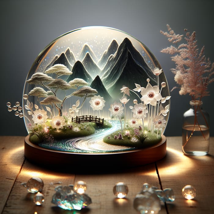 Enchanting Glass Artwork with Miniature Mountain Scene