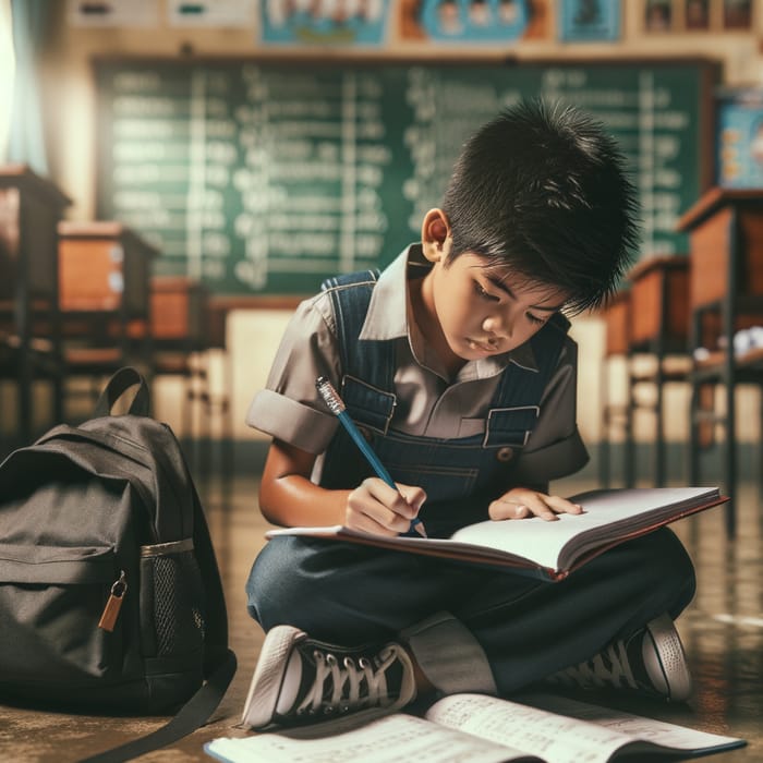 Hardworking Filipino Kid in School Environment