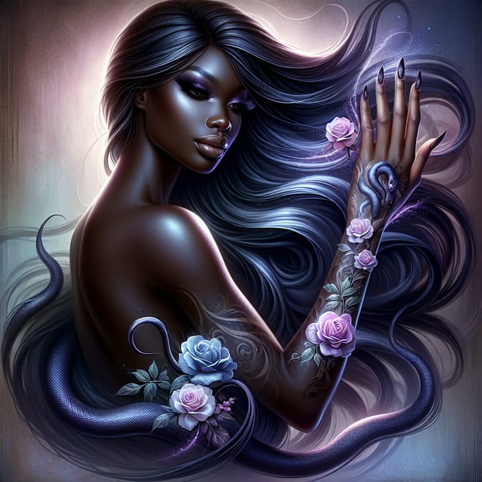 Ethereal Tattoo Art: Stunning Black Woman & Roses