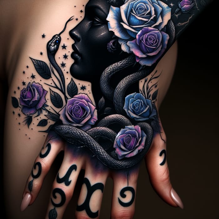 Elegant Aquarius Tattoo Art with Roses & Snakes