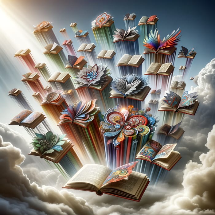 Captivating Books Flying in the Air: Colorful Spectacle