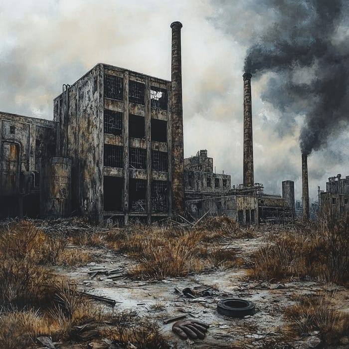 Melancholic Oil Painting of a Decaying Factory