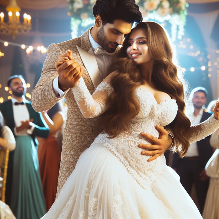 Joyful Wedding Dance of a Slim Groom and Plump Bride