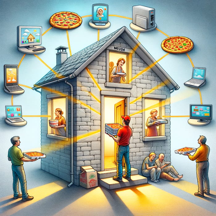 Pizza Delivery Internet Connection Analogy: Modem and Router Explained