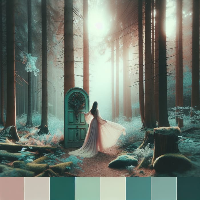 Enchanting Forest Scene with Hidden Doorway | Dreamy Pastel Colors