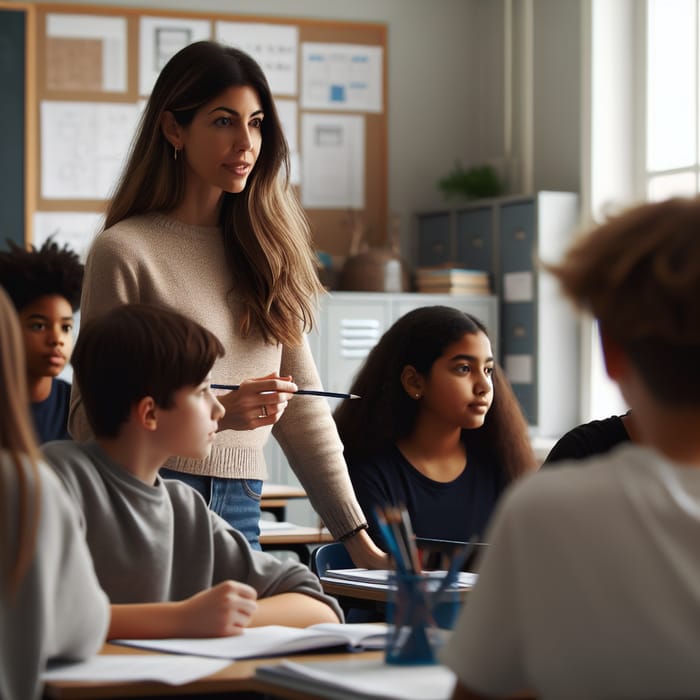 Young Hispanic Teacher Inspiring Middle School Students