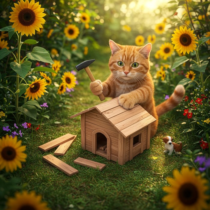 Cat Building a Dog House: A Unique Twist