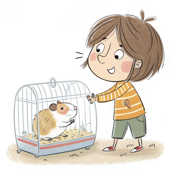 Child with Hamster in Cage Drawing