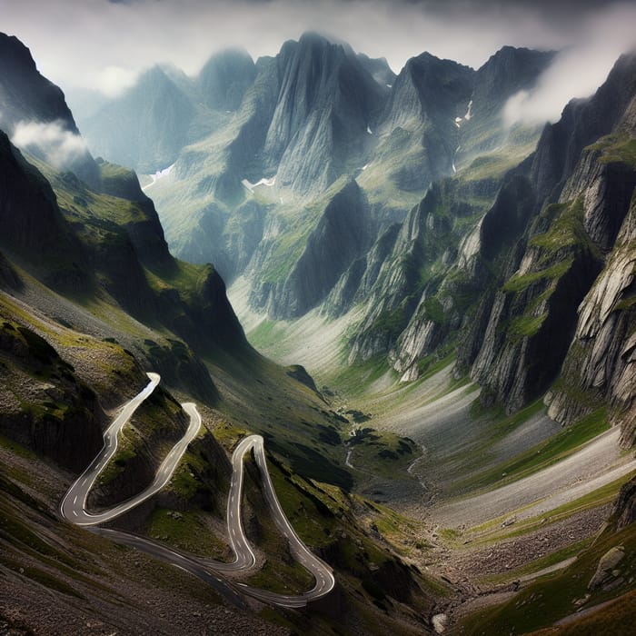 Winding Road Through Steep Mountains: Scenic Nature View