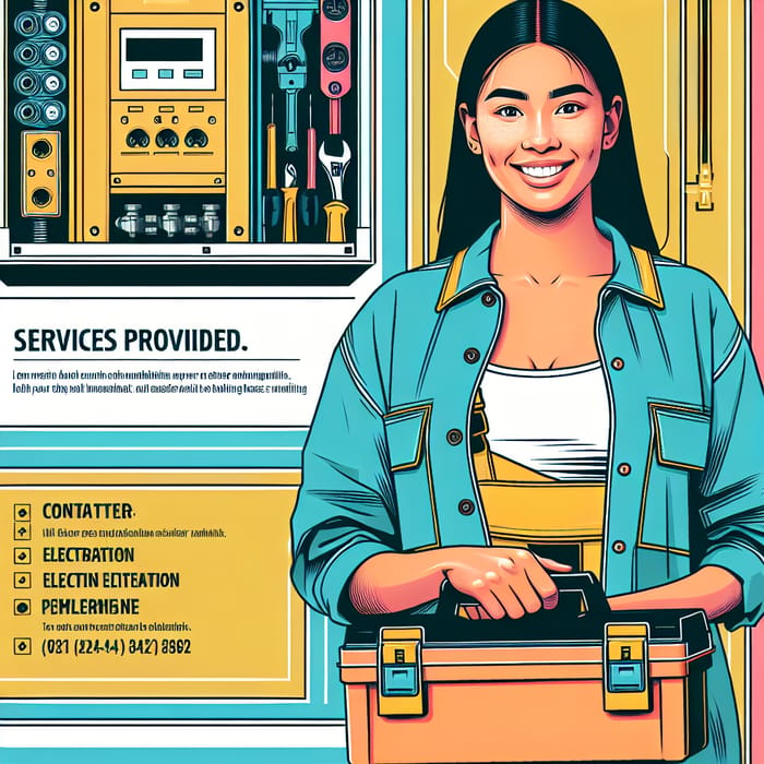 Confident South Asian Female Electrician with Toolbox | Minimalistic Style