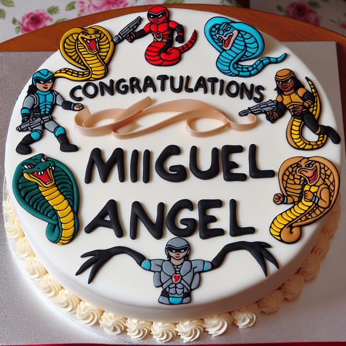 Congratulations Miguel Angel Cake with Super Agent Cobra Cartoon Decor