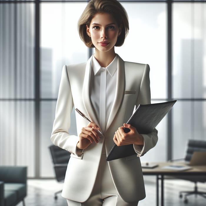 Sharp White Business Lady in Urban Office Setting