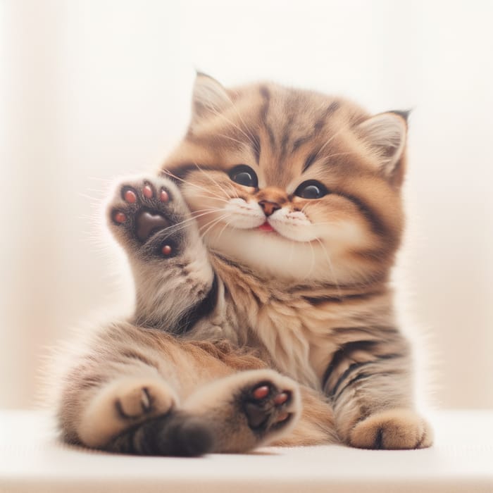 Happy Cat Waving | Cheerful Feline Sitting Comfortably Happy Cat Waving | Cheerful Feline Sitting Comfortably
