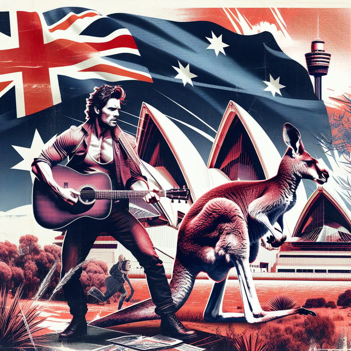 Australian Music Icons Collage: Kangaroo & Sydney Opera House