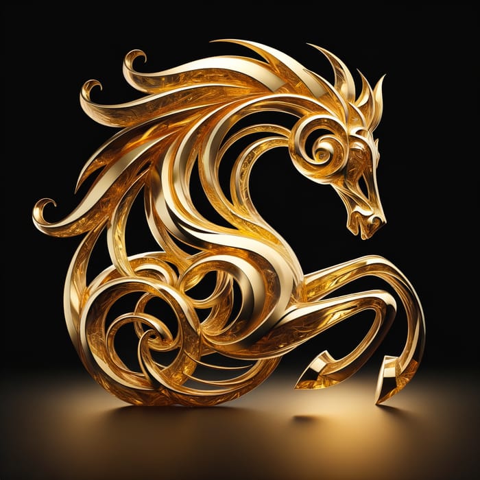 Golden Arabic Calligraphy Crystal Horse Sculpture