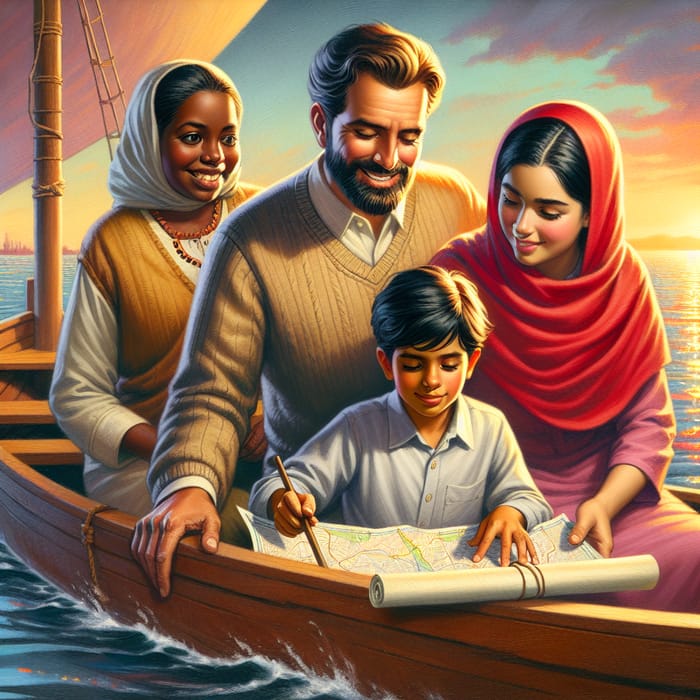 Family Boat Painting Captain Ship Imagery Life Adventure