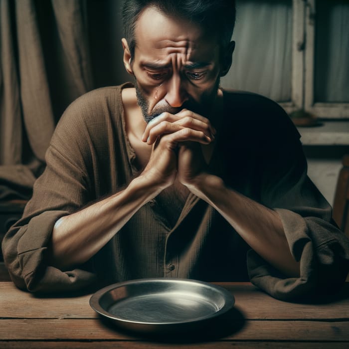 Cuban Person Crying Over Empty Plate | Despair and Hunger