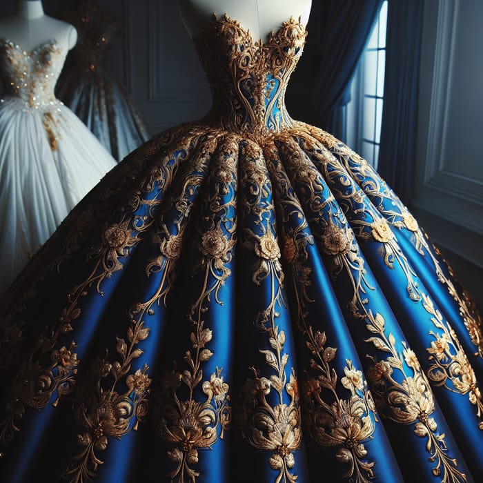 Elegant Blue and Gold Ball Gown for Grand Events