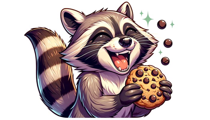 Mischievous Raccoon Delighting in Chocolate Chip Cookie