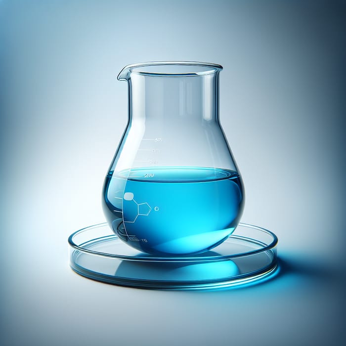 Chemical Glass with Blue Liquid on Transparent Plate