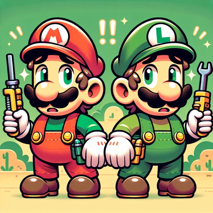 Mario and Luigi Terrified and Prepared for Battle