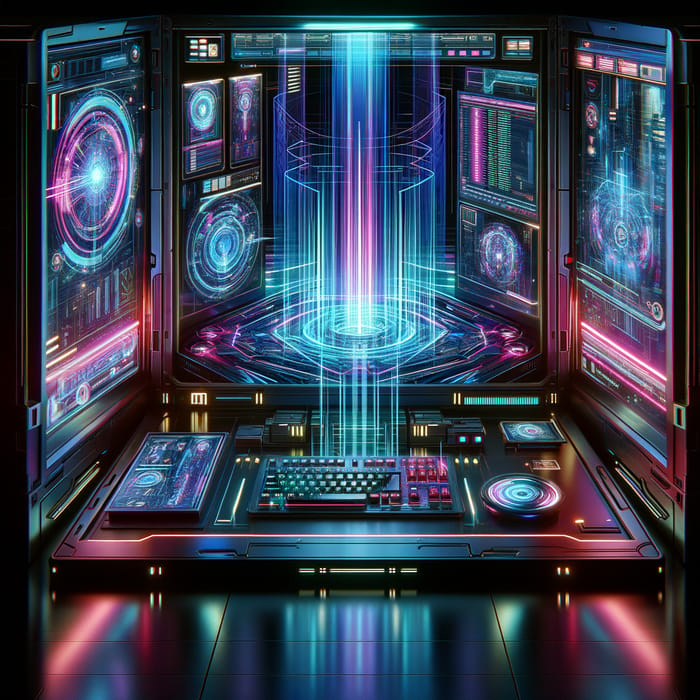 Futuristic Cyberpunk Computer System | Neon Holographic Design