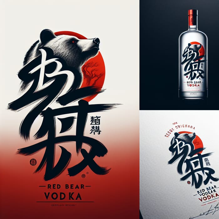 Captivating Red Bear Vodka Logo Design with Chinese Artistry