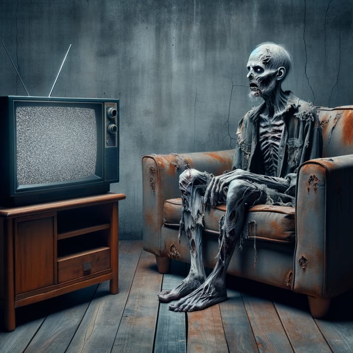 Creepy Zombie Watching TV on Couch