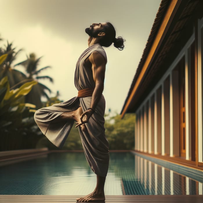 Serene South Asian Man Balancing Gracefully