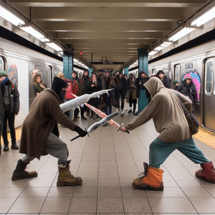 Homeless People Battle with Frozen Cats in Subway Station