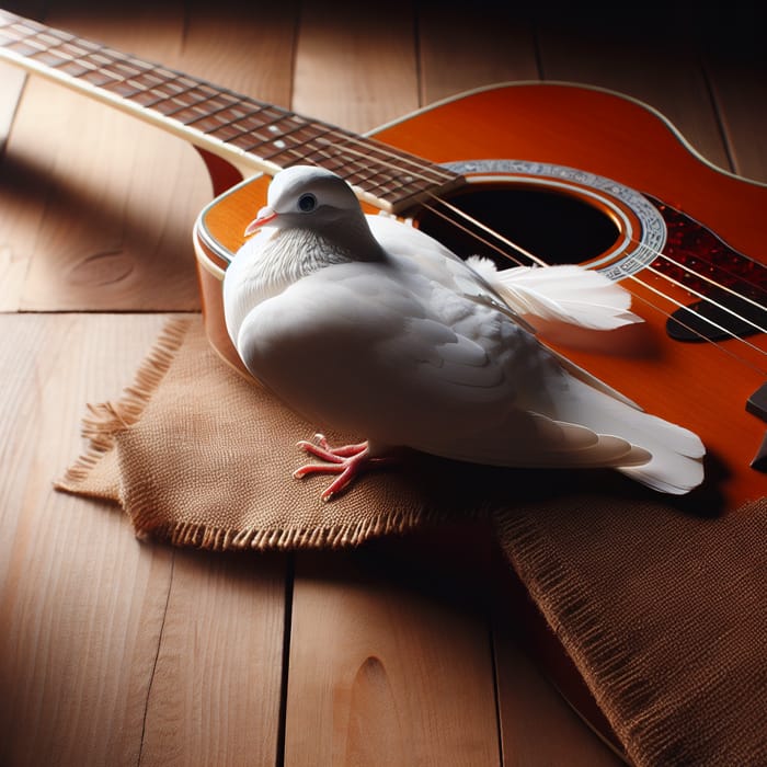 White Dove Perched on Guitar | Musical Harmony