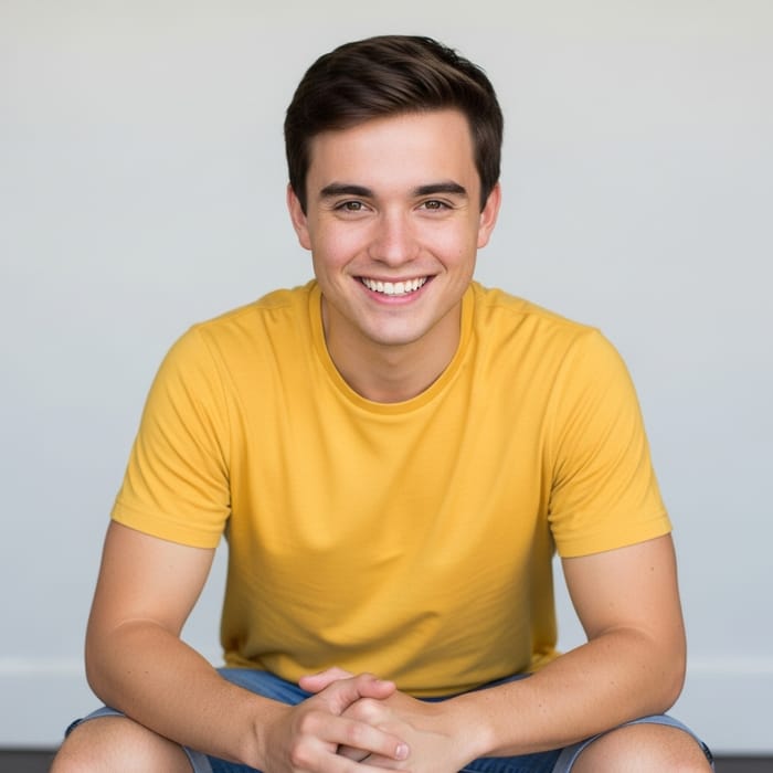 Charming Young Man with Brown Hair and a Bright Smile Charming Young Man with Brown Hair and a Bright Smile