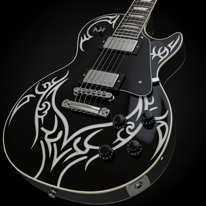 Tribal Black and White Les Paul Electric Guitar Design