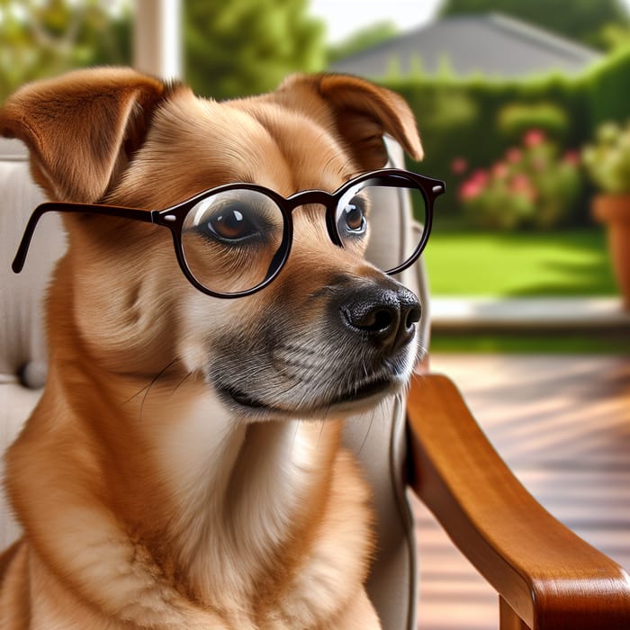 Charming Dog with Glasses in a Serene Garden