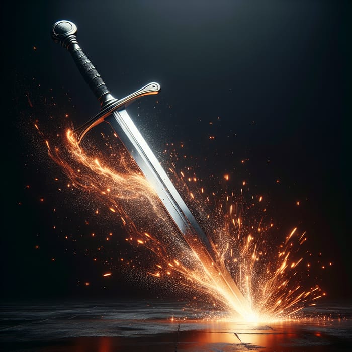 Broad-Bladed Sword Sparking Black Background