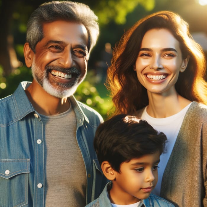 Happy Multicultural Family Bonding Outdoors with Their Son