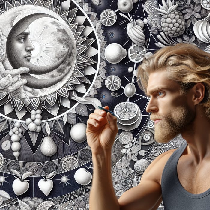 Mandala Holistic Life with Fruit Sun Moon & Man