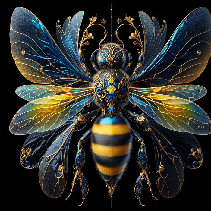 Mythical Faerie Bee: Stunning Navy and Yellow Wings