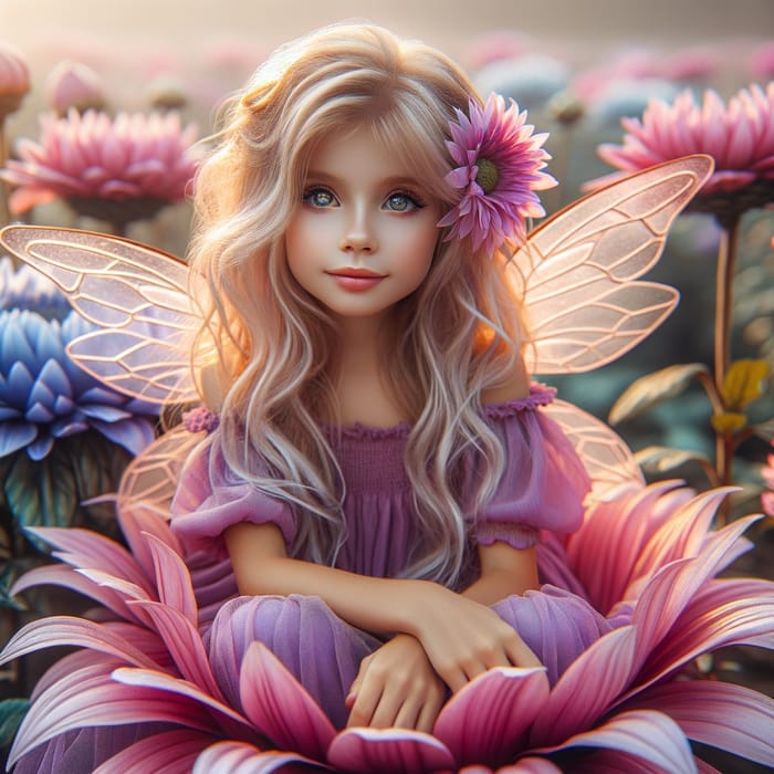 Magical Fairy Sitting on Lavender Flower