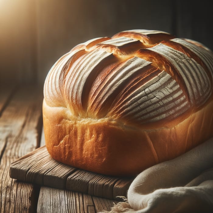 Fresh Golden Brown Loaf of Bread on Rustic Wood