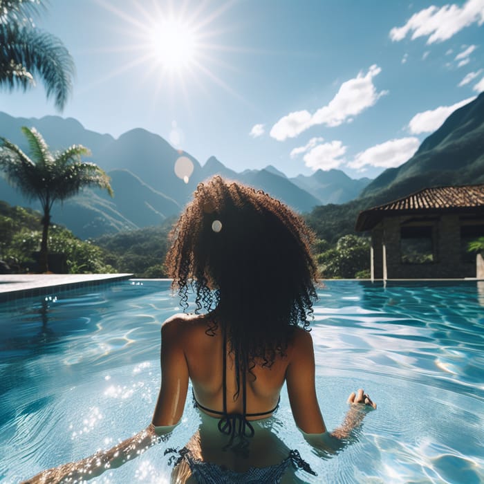 Brazilian Woman in Bikini Swimming in Mountain Pool