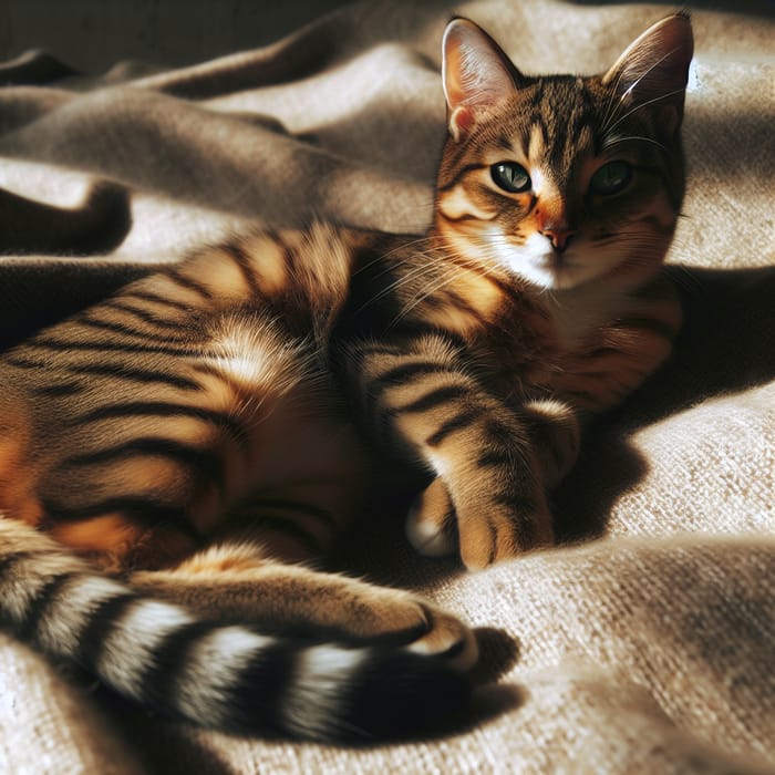 Adorable Tabby Cat Lounging Lazily in the Sun