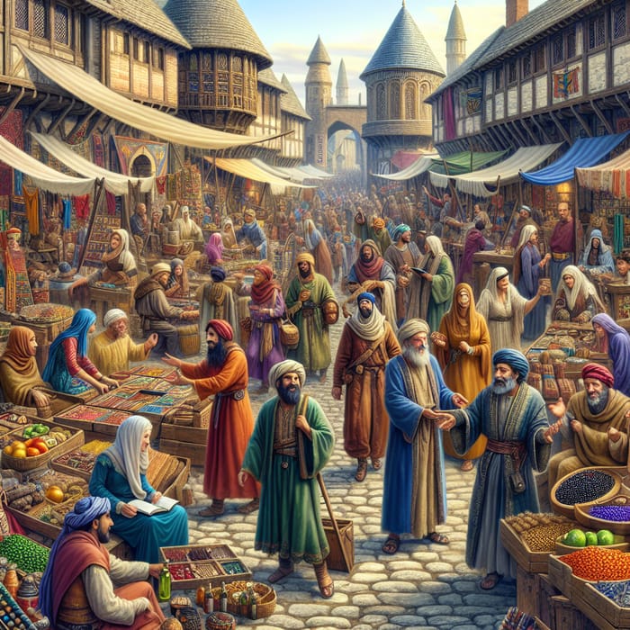 Medieval Period Trade Talks: Vibrant Marketplace Scenes