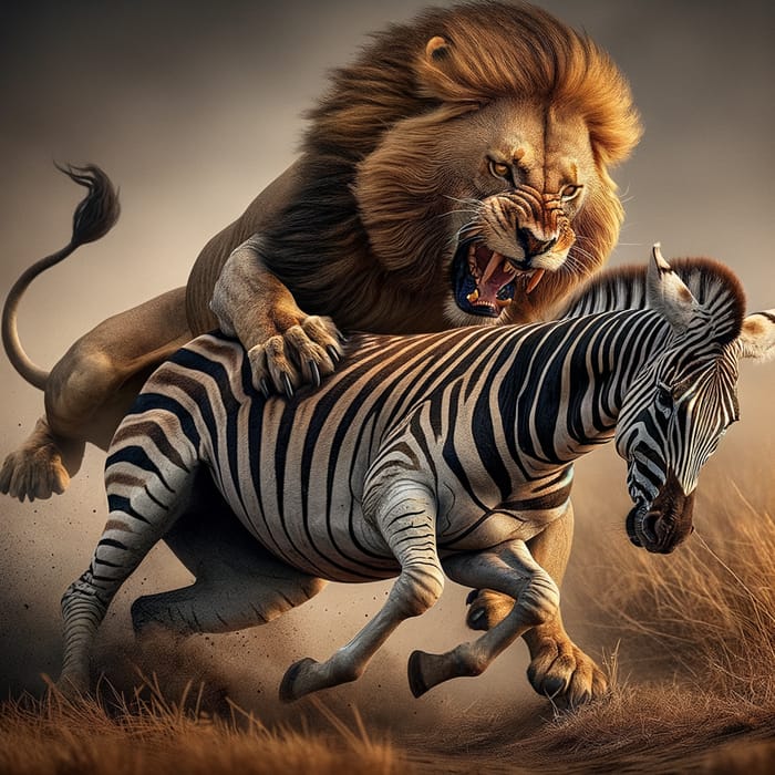 Savage Lion Hunting Zebra - Intense African Wildlife Scene