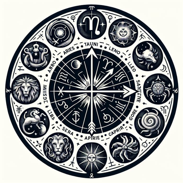 Zodiac Signs Circle with Central Arrow