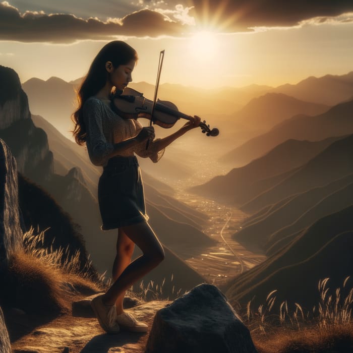 Hispanic Woman Playing Violin on Mountain | Music Amidst Nature