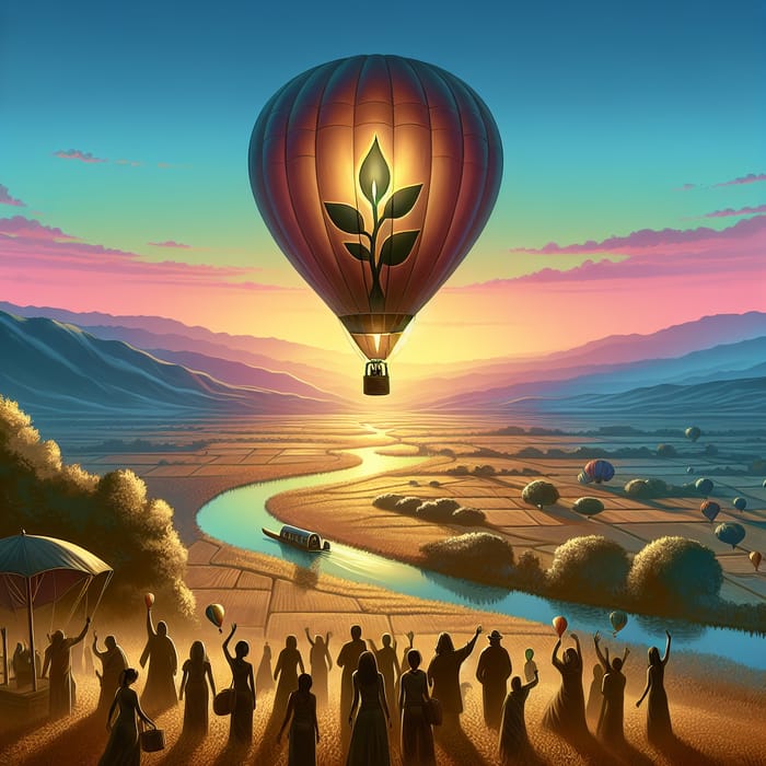 New Beginnings Hot Air Balloon Ascending in Vibrant Sky