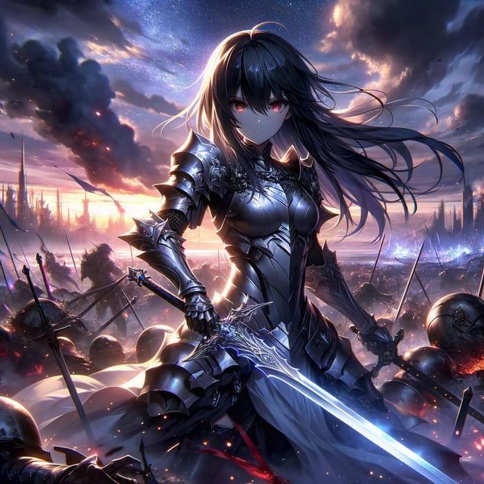 Stunning Anime War Girl wielding Silver Sword